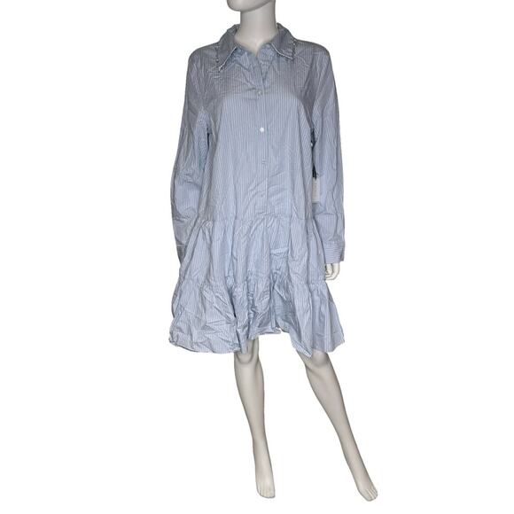 1.STATE Women's Embellished-Collar Tiered Cotton Dress Windward Blue Sz L - Picture 2 of 11